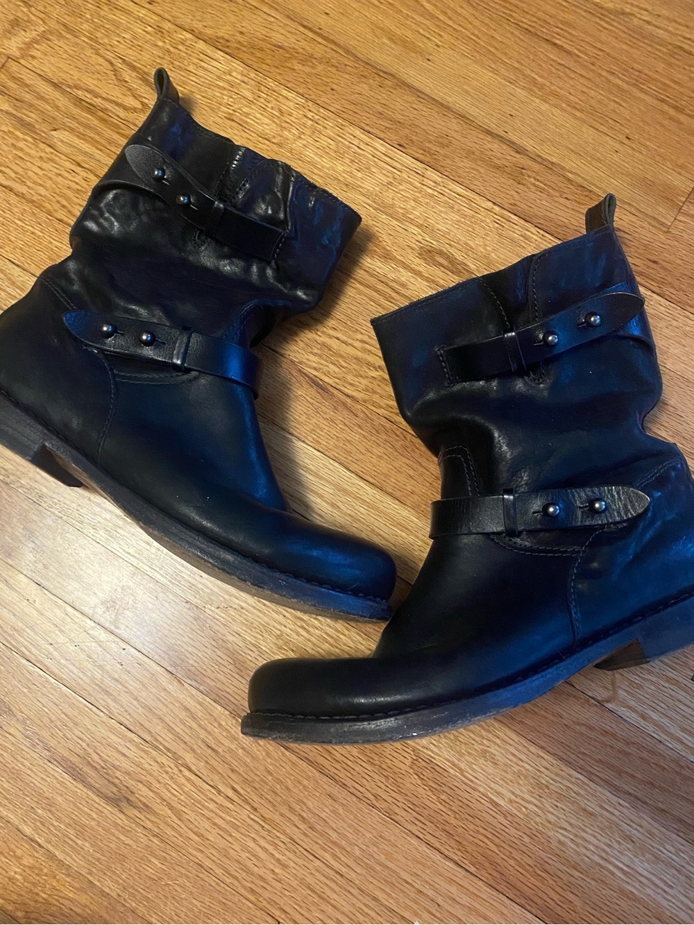 Rag and Bone - moto Black Leather Mid-Calf Buckle Boots